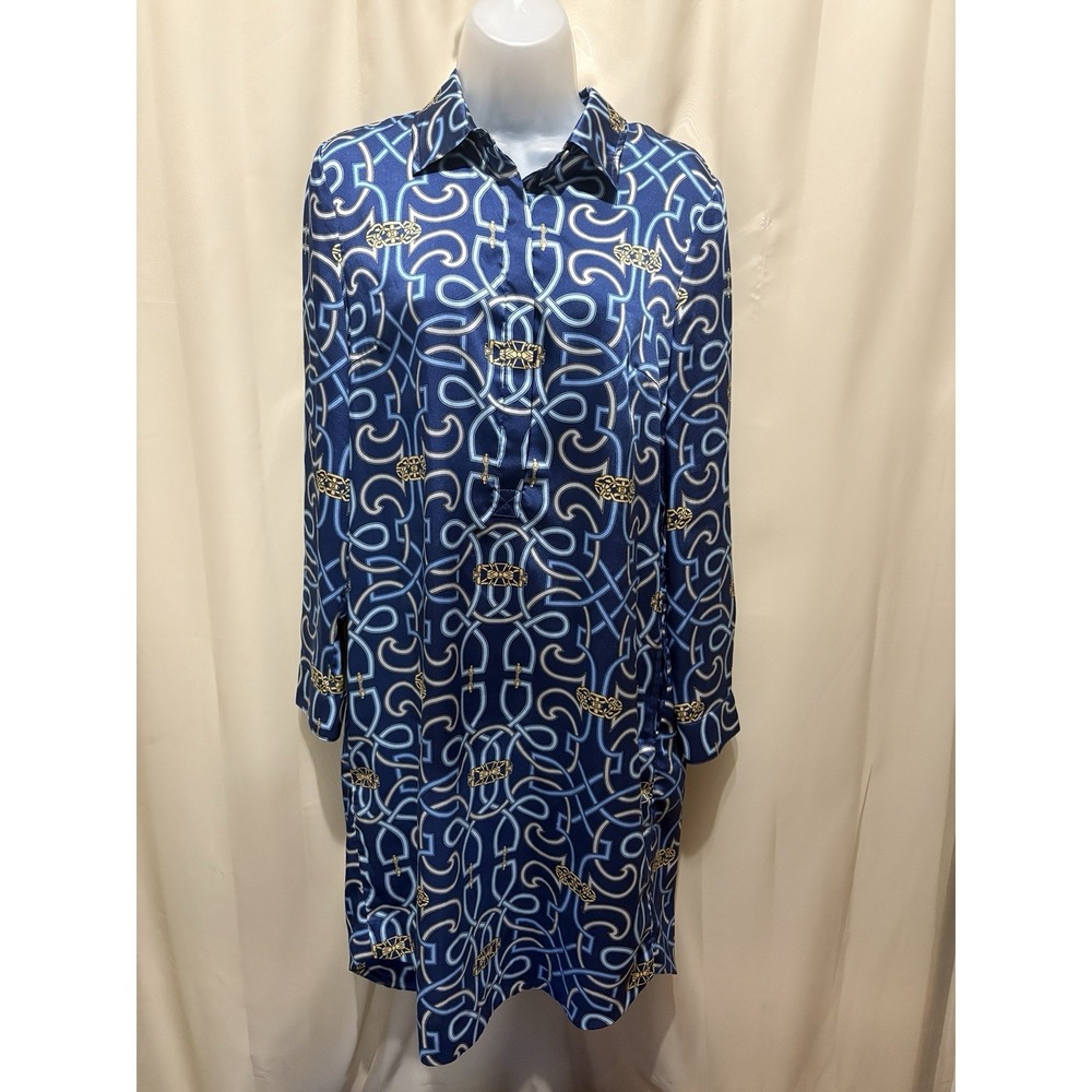 J. McLaughlin Amara Shirt Dress Size S Geometric Blue Long Sleeve Preppy
